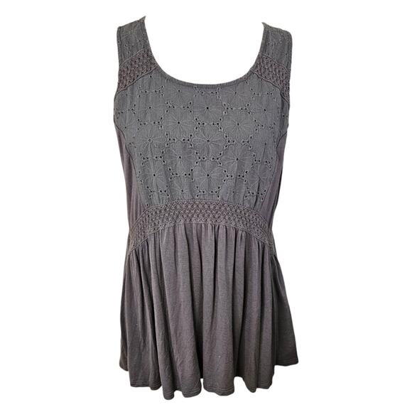 Boho Tunic Eyelet Charcoal Top Sleeveless Size XL Pink Rose Vintage Brand - Picture 1 of 8